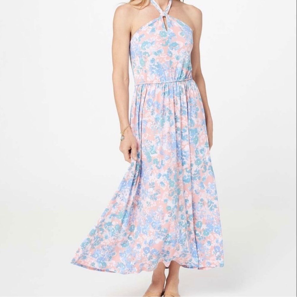 Jason Wu Bright Coral Floral City Halter Maxi Dress Elastic Waist Xl